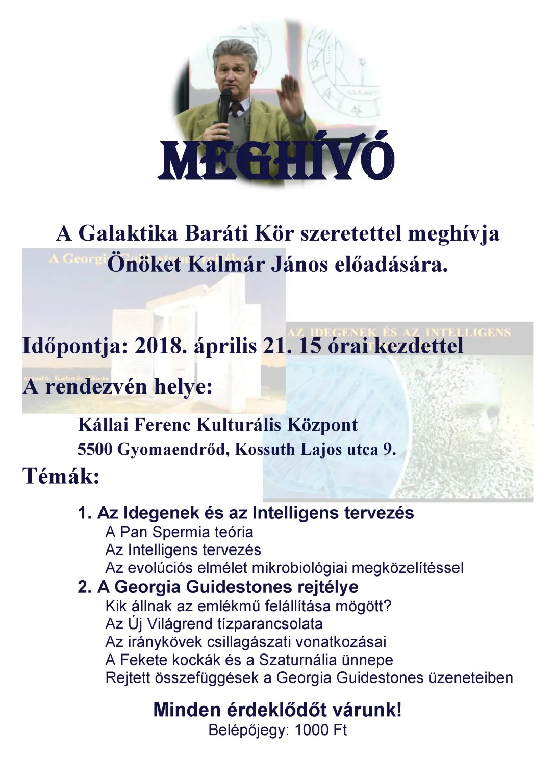 A Galaktika baráti kör vendége lesz Kalmár János